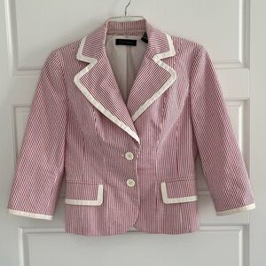 Context Women's Red White Pinstripe Seerseucket 3/4 Sleeve Blazer Jacket Size 4